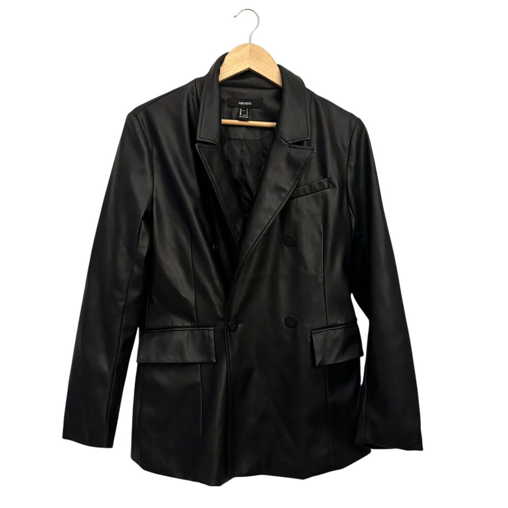 Forever 21 Black Polyester‎ Pleather Shiny Blazer Jacket Size S